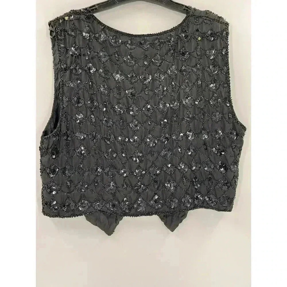 Vintage Cotton Zone Black Sequin Vest 100% Silk Size MEDIUM Snaz Up an Outfit - Picture 4 of 9